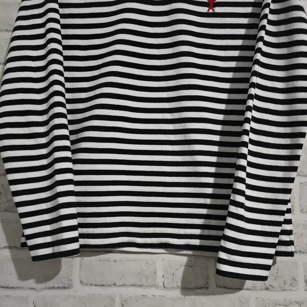 AMI Paris De Coeur Mariniere Long Sleeve Shirt Black/White Stripe size S - Picture 5 of 11